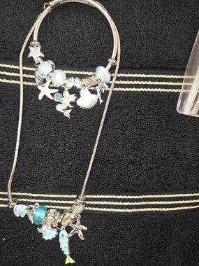 Silver with Aqua Accents Mermaid Theme Necklace & Bracelet Set NWOT